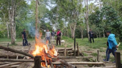 Berantas Judi, Polsek Kindang Bakar Arena Sabung Ayam